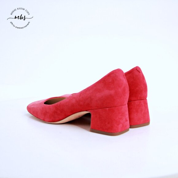 J. McLaughlin Suede Square Toe  Block Heel Pumps Red Women 7.5 - Picture 5 of 14